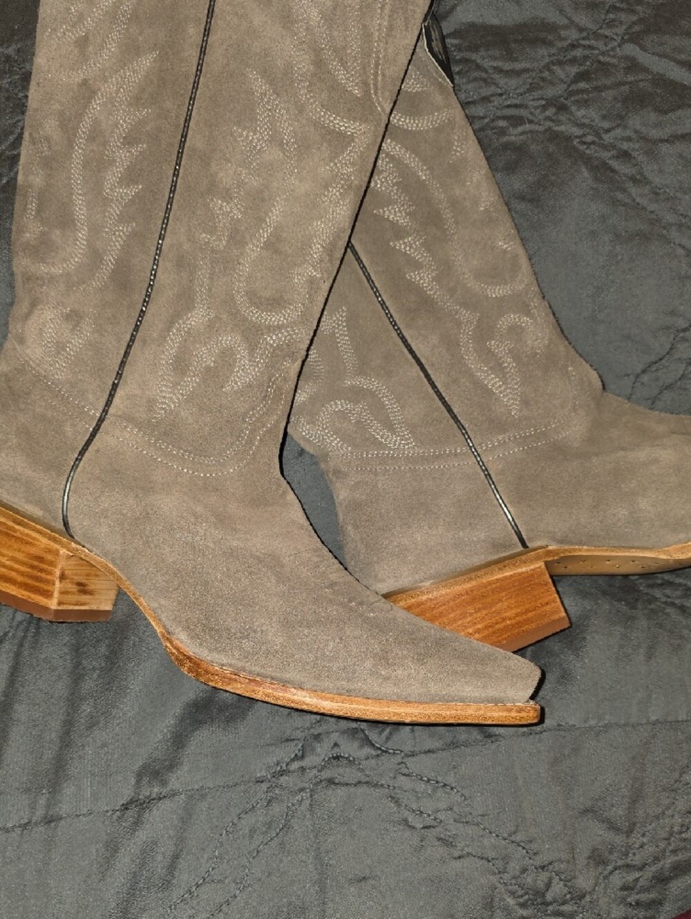 350- Tony Lama Ash Grey Liz Suede Western Knee-High Boots Dr4260 Size10B - Picture 12 of 14